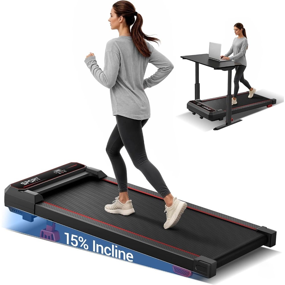 15 Incline Under Desk Walking Pad Treadmill 8KM/H Speed, 3.0HP Motor Vibration Function Home Office Fitness