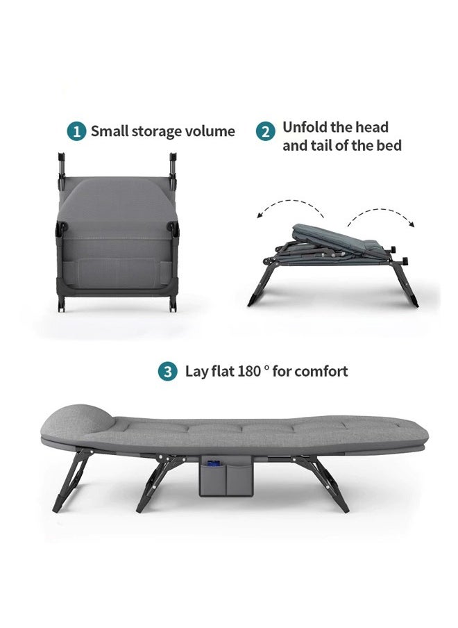 Generic - Folding Bed, Folding Camping Cot for Adults, Adjustable Portable Folding Bed for Sleeping, Adjustable Medical Bed, Comfortable Recliner Bed Lounger Chair, Single Sleeping Bed, Resting Bed (Grey) 180*60cm - Image 1