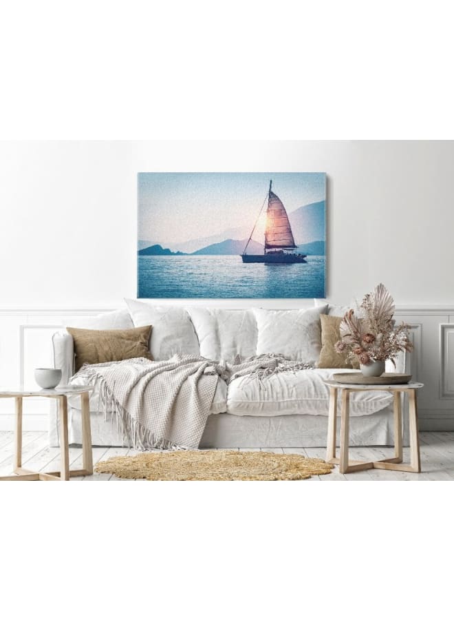 Canvas Wall Art, Abstract Framed Portrait of Sailboat in the sea in the evening sunlight 120 W x 80 H x 2 D