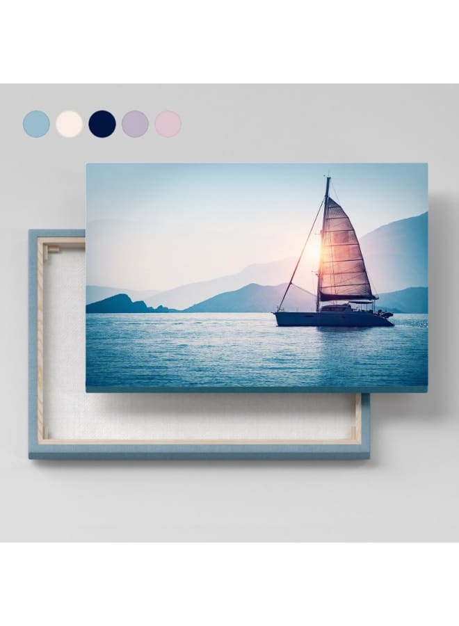 Canvas Wall Art, Abstract Framed Portrait of Sailboat in the sea in the evening sunlight 120 W x 80 H x 2 D