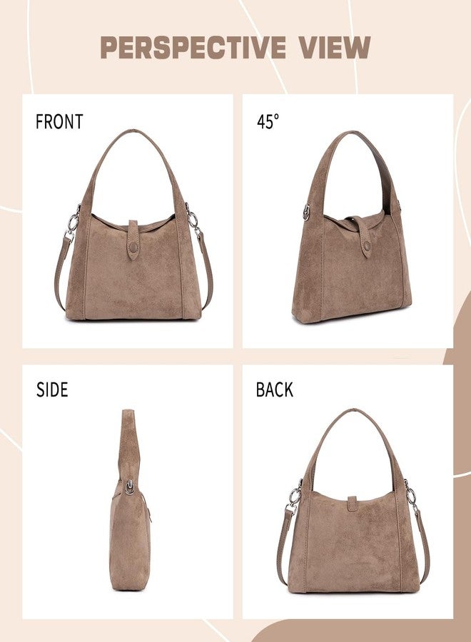 PHILOMENA Suede Shoulder Bag for Women, Vintage Half-Moon Hobo Tote Handbag, Soft Suede Crossbody Purse with Detachable Strap (Earth Tone) - Image 3