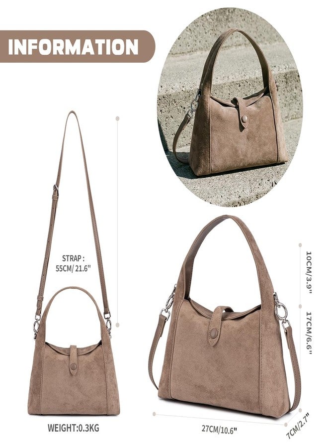 PHILOMENA Suede Shoulder Bag for Women, Vintage Half-Moon Hobo Tote Handbag, Soft Suede Crossbody Purse with Detachable Strap (Earth Tone) - Image 4