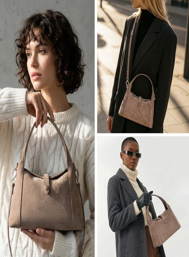 PHILOMENA Suede Shoulder Bag for Women, Vintage Half-Moon Hobo Tote Handbag, Soft Suede Crossbody Purse with Detachable Strap (Earth Tone) - Image 2