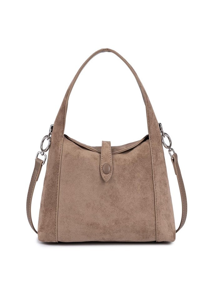 PHILOMENA Suede Shoulder Bag for Women, Vintage Half-Moon Hobo Tote Handbag, Soft Suede Crossbody Purse with Detachable Strap (Earth Tone) - Image 1