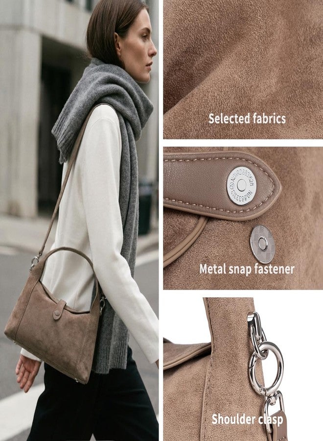 PHILOMENA Suede Shoulder Bag for Women, Vintage Half-Moon Hobo Tote Handbag, Soft Suede Crossbody Purse with Detachable Strap (Earth Tone) - Image 5