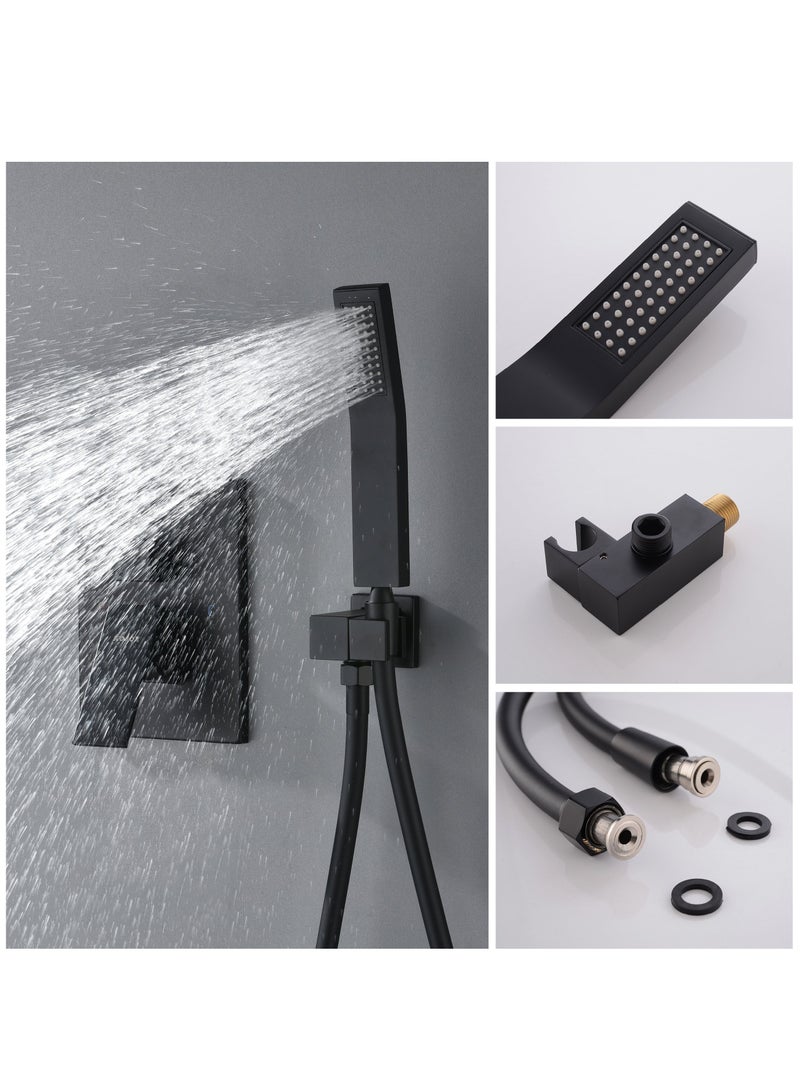 Arabest نظام دش أسود غير لامع مقاس 12 بوصة مع رأس دش مطري عالي الضغط، رأس دش محمول باليد، مجموعة دش خلاط حمام، صنبور دش مثبت على الحائط، صمام خشن ومجموعة تقليم - Image 5