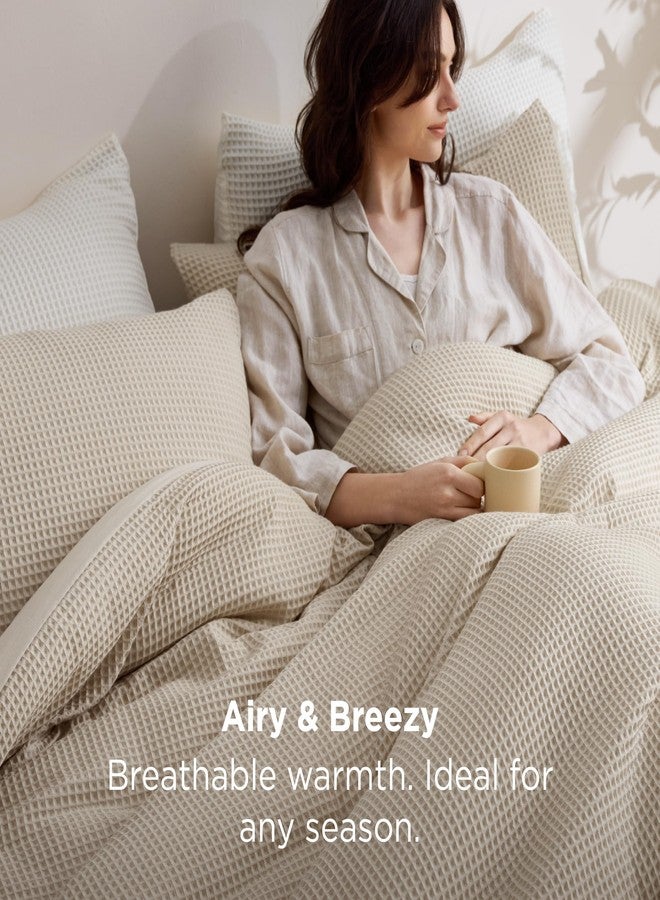Bedsure Waffle Comforter Set Queen Size,Beige Breathable Bedding Set,All Season Comforter with 3 Pieces,1 Waffle Weave Comforter (90"x90") and 2 Pillowcases (20"x26") - Image 3