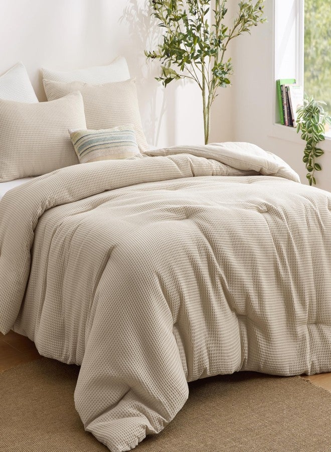Bedsure Waffle Comforter Set Queen Size,Beige Breathable Bedding Set,All Season Comforter with 3 Pieces,1 Waffle Weave Comforter (90"x90") and 2 Pillowcases (20"x26") - Image 5