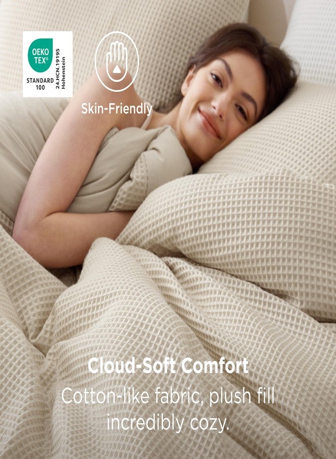 Bedsure Waffle Comforter Set Queen Size,Beige Breathable Bedding Set,All Season Comforter with 3 Pieces,1 Waffle Weave Comforter (90"x90") and 2 Pillowcases (20"x26") - Image 2