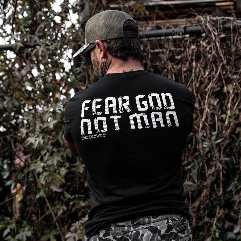 Combat Iron Men's Graphic Tees | Fear God Not Man | Menâ€™s Graphic T-Shirts | Black, Large - Image 5