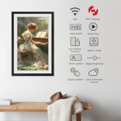 akimart 21.5inch FRAMEO Digital Photo Frame with 1920x1080 FHD IPS LCD Touch Screen, Dual-WiFi Share Moments via Frameo, 32GB Storage, USB Drive/SD Card Extend Storage, Auto-Rotate, Wall Mountable with VESA - Image 2