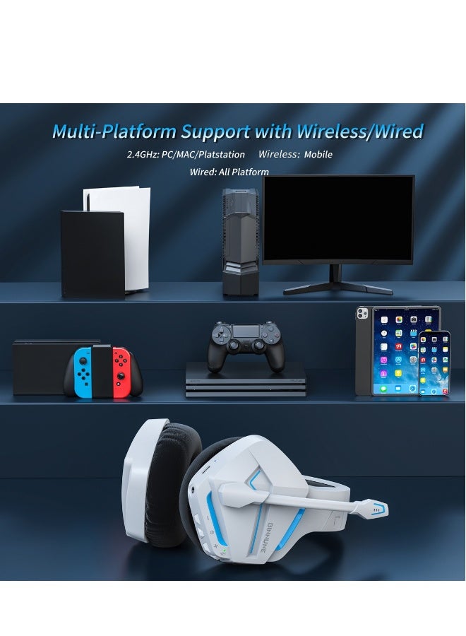 Wireless Gaming Headset with Noise Cancelling Microphone for PC PS4 PS5, 2.4G Headset with Mic for Laptop Computer