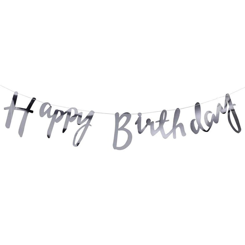 SOI Happy Birthday Toy Banner Bunting Set Cursive Writing Style (Silver Bunting) - Image 4
