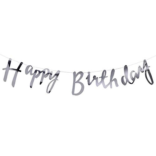 SOI Happy Birthday Toy Banner Bunting Set Cursive Writing Style (Silver Bunting) - Image 1