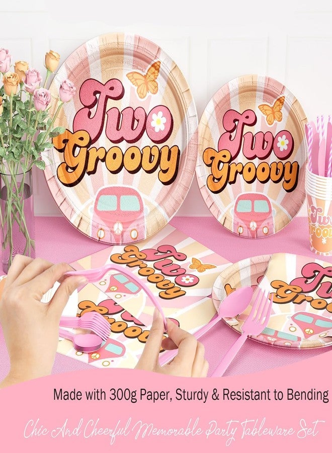 Fiesec Two Groovy Decorations Girl, 2nd Birthday Decorations for Girl, Boho Hippie Daisy Second Birthday Backdrop Balloon Banner Tablecloth Plate Napkin Straw Fork - Image 5