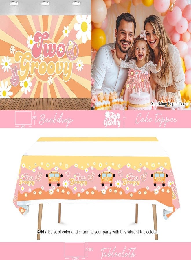 Fiesec Two Groovy Decorations Girl, 2nd Birthday Decorations for Girl, Boho Hippie Daisy Second Birthday Backdrop Balloon Banner Tablecloth Plate Napkin Straw Fork - Image 4
