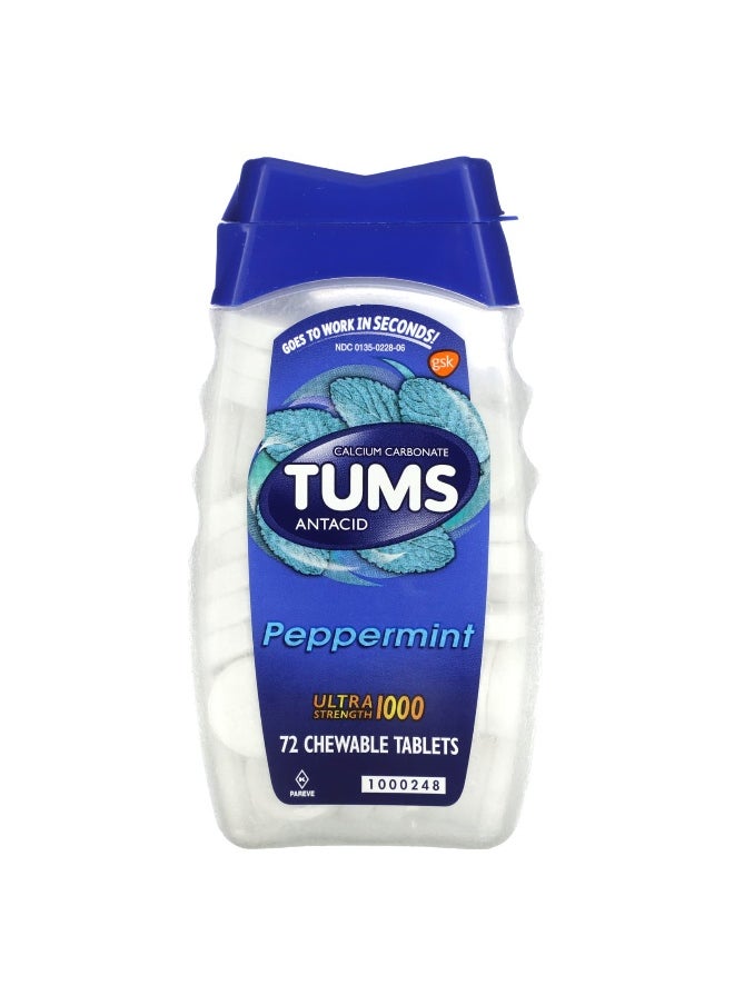 TUMS Tums, Ultra Strength Antacid, Peppermint, 1,000 mg, 72 Chewable Tablets  - Image 1
