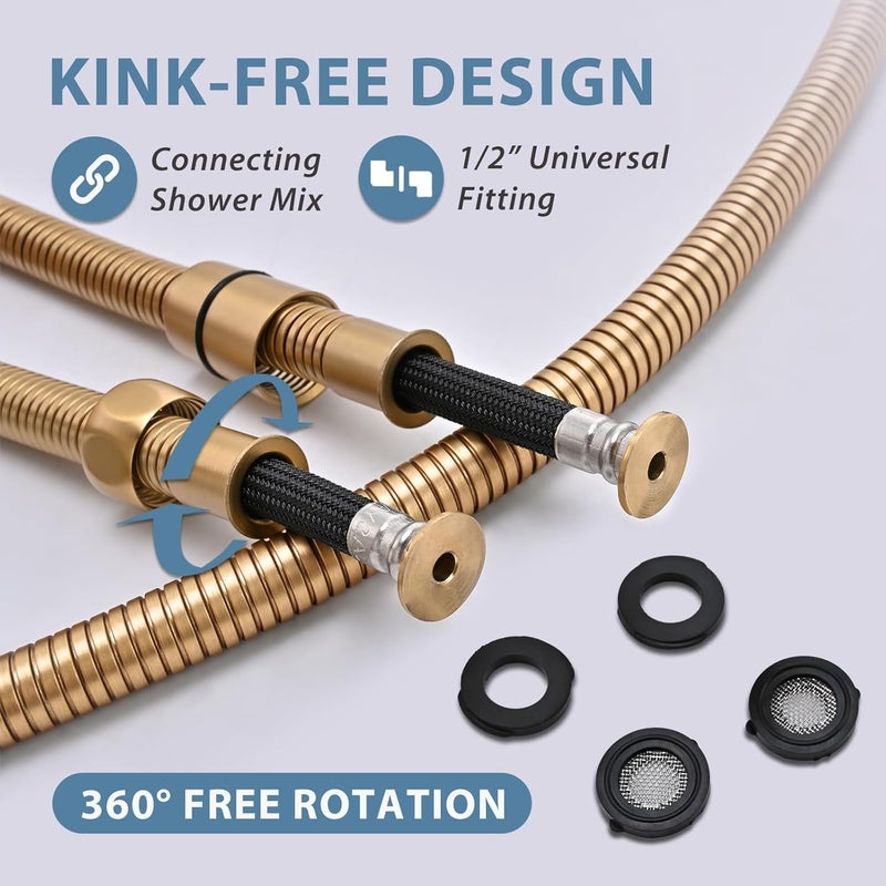 JASYA Short Bidet Hose 48 Inches Gold High Pressure Shower Hose Extra Long 304 Stainless Steel Handheld Showerhead Hoses For Cleaning Anti Winding Interface Flexible Rv Shower Hoses Replacement - Image 2