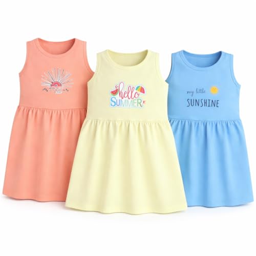 EIO Girls Cotton Frock Dress Combo Pack et | Multicolor Knee Length Casual Dresses for Kids | Soft & Breathable Summer Wear Outfit Frock Set - Image 1