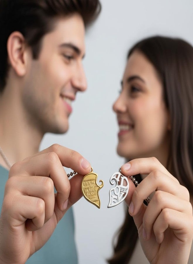 The Men Gift Matching Couple Heart-Shaped Broken Magnet Necklaces, Dual Pendants Engraved “LOVE” and “YOU” BLSCup202524 - Image 3