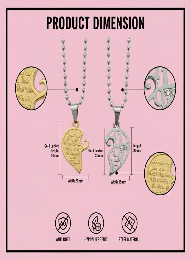 The Men Gift Matching Couple Heart-Shaped Broken Magnet Necklaces, Dual Pendants Engraved “LOVE” and “YOU” BLSCup202524 - Image 2