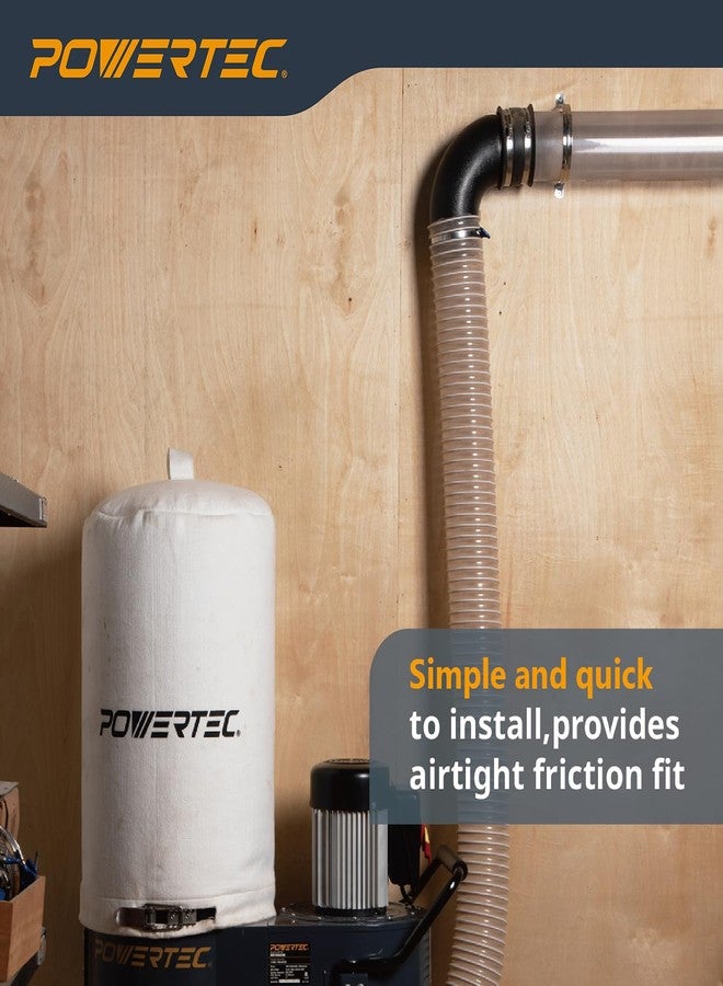 باورتيك وصلة خرطوم غبار POWERTEC 70460 بزاوية 90 درجة، مقاس 4 بوصات، وغطاء مرن للتحكم في الغبار، مقاس 4 بوصات، مع مشابك خرطوم فولاذية، ووصلة مطاطية لتركيبات تجميع الغبار في الأعمال الخشبية، وملحقات مجمع الغبار. - Image 3