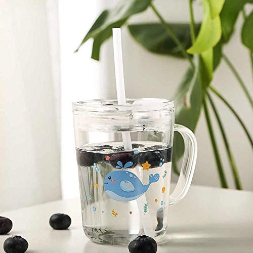SITOVI Glass Tumbler with Lid and Silicon Straw Coffee Mug Tea Cup Travel Mug Smoothies Fruit Juice Bottle for Home and Office Milk Juice Flower Tea Cup Travel Mug Drinking (2, 300ML) - Image 4