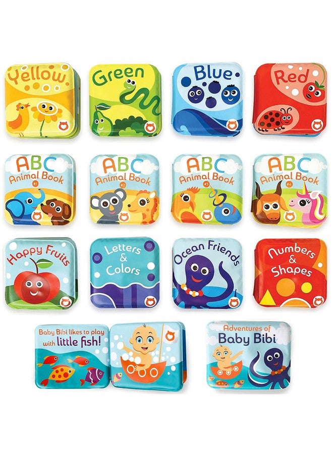 BabyBibi Baby Bath Books Mega Set (Pack of 13 Books) - Educational Waterproof Baby Bathtime Plastic Books for Bath Tub with Animals, Colors, Numbers and ABC Letters - Learning Toy Books for Babies and Toddlers - Image 1