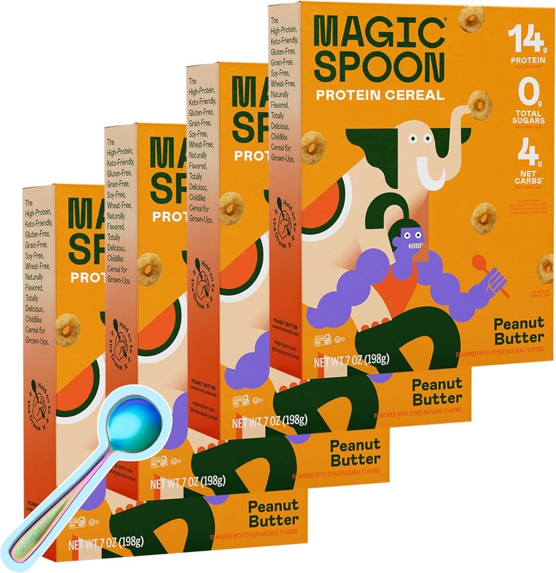 Magic Spoon High Protein Peanut Butter Cereal - 4 Pack of 7oz Boxes - Sugar Free, Gluten Free, Low Carb & Keto Friendly - Image 1