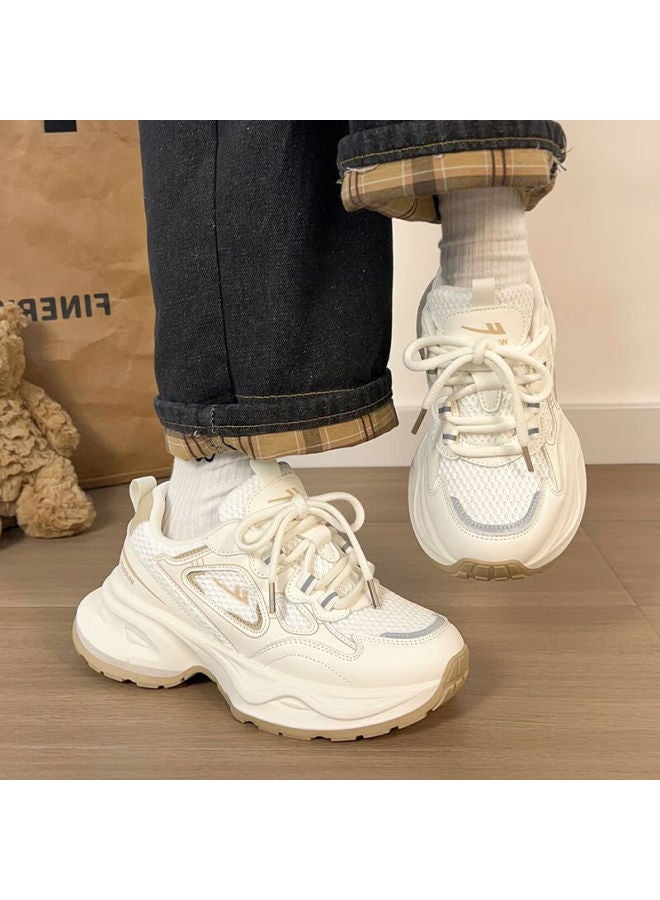 Pull Back Huili Women's Shoes, Thick-soled Dad Shoes, Breathable Versatile Trendy Shoes, Retro Casual Shoes, J841z, Beige, Size 39 - Image 3