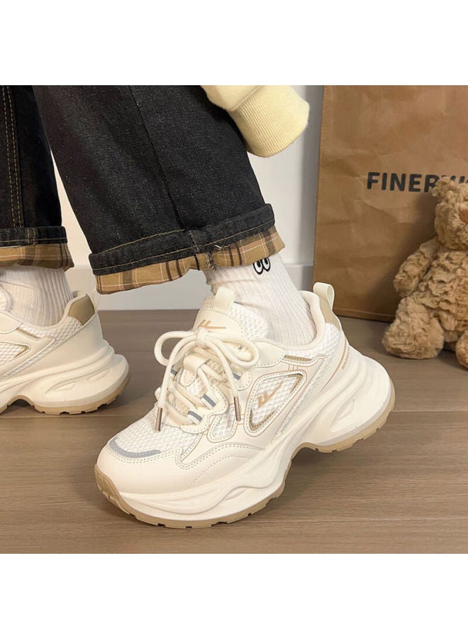 Pull Back Huili Women's Shoes, Thick-soled Dad Shoes, Breathable Versatile Trendy Shoes, Retro Casual Shoes, J841z, Beige, Size 39 - Image 1