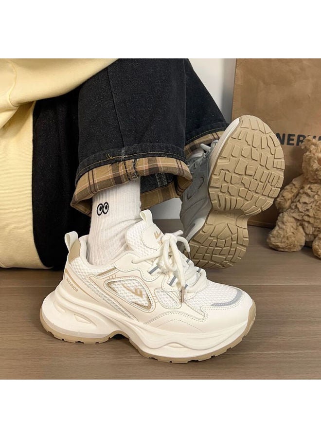 Pull Back Huili Women's Shoes, Thick-soled Dad Shoes, Breathable Versatile Trendy Shoes, Retro Casual Shoes, J841z, Beige, Size 39 - Image 2