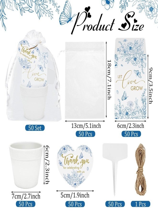 Cinrobiye 50 Sets Let Love Grow Wedding Favors for Guests Seed Packet Bags (Seed Not Include with Tags & Labels Flowerpot for Bridal Shower Party Favors Bulk Wedding Souvenirs for Guests(Blue Floral - Image 2