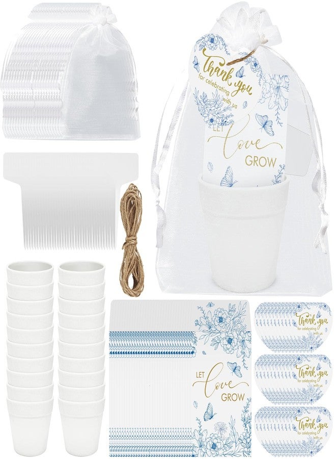 Cinrobiye 50 Sets Let Love Grow Wedding Favors for Guests Seed Packet Bags (Seed Not Include with Tags & Labels Flowerpot for Bridal Shower Party Favors Bulk Wedding Souvenirs for Guests(Blue Floral - Image 1