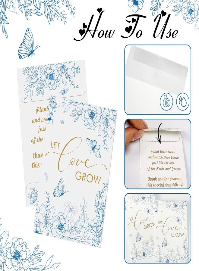 Cinrobiye 50 Sets Let Love Grow Wedding Favors for Guests Seed Packet Bags (Seed Not Include with Tags & Labels Flowerpot for Bridal Shower Party Favors Bulk Wedding Souvenirs for Guests(Blue Floral - Image 3
