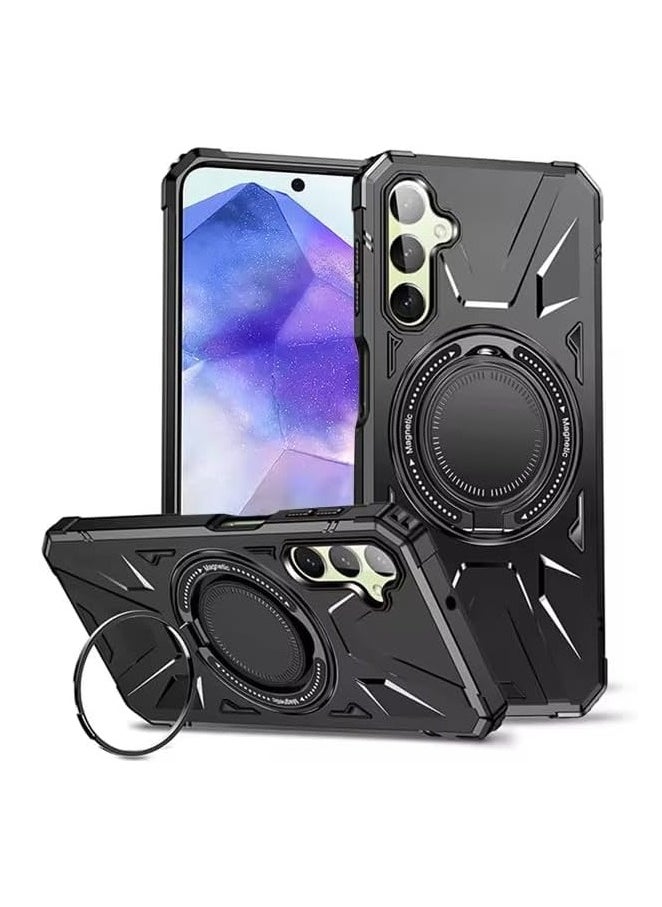 GOLDEN MASK GOLDEN MASK For Samsung Galaxy A55 Case Mag-Safe Magnetic Shockproof Phone Case with Ring Holder (Black) 