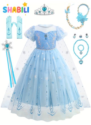 فستان أميرة أزرق للبنات طقم 10 قطع عمر 4‑7 سنوات تول نمط إلسا مع عباءة وتاج وعصا وقفاز وشعر مضفر ومجوهرات هدية عيد ميلاد - pzsku/ZF9AB948D6DF100D13CDFZ/45/1750149640/7491b956-fa42-448b-b331-1df8dc1f9878