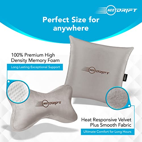 Neodrift 'Neo-Kit Combo' - (Colour - Beige)(2 Neck Cushions, 2 Square Pillows) | Neck & Back Rest Support Cushion Memory Foam Pillow for Neck, Head, Shoulder & Back Pain-Relief for Car Seat - Image 2