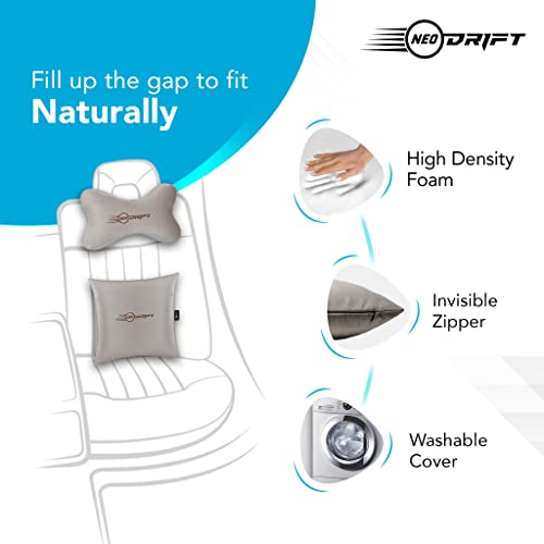 Neodrift 'Neo-Kit Combo' - (Colour - Beige)(2 Neck Cushions, 2 Square Pillows) | Neck & Back Rest Support Cushion Memory Foam Pillow for Neck, Head, Shoulder & Back Pain-Relief for Car Seat - Image 3