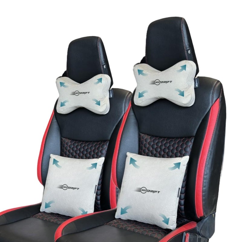 Neodrift 'Neo-Kit Combo' - (Colour - Beige)(2 Neck Cushions, 2 Square Pillows) | Neck & Back Rest Support Cushion Memory Foam Pillow for Neck, Head, Shoulder & Back Pain-Relief for Car Seat - Image 4