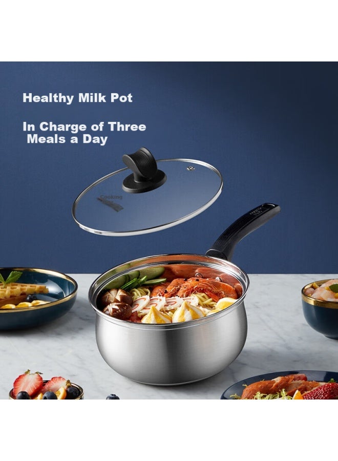 COOKER KING وعاء حليب من الفولاذ المقاوم للصدأ 304 من كوكير كينغ 16 سم مع طلاء غير لاصق وعاء نودلز فوري وعاء حليب ساخن وعاء مكمل غذائي للأطفال - Image 1