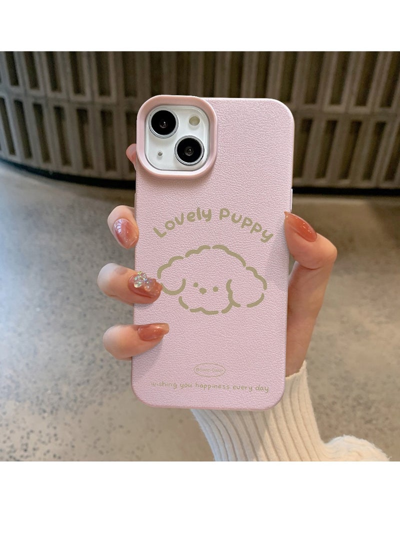 NIBEMINENT Simple Cartoon Puppy Protective TPU Case Cover For iPhone 15, Pink