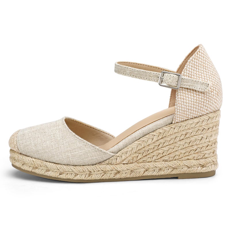 mysoft Women's Platform Espadrille Wedge Sandals Closed Toe Buckle Ankle Strap Comfortable Summer Shoes Beige size 7.5 - Image 4