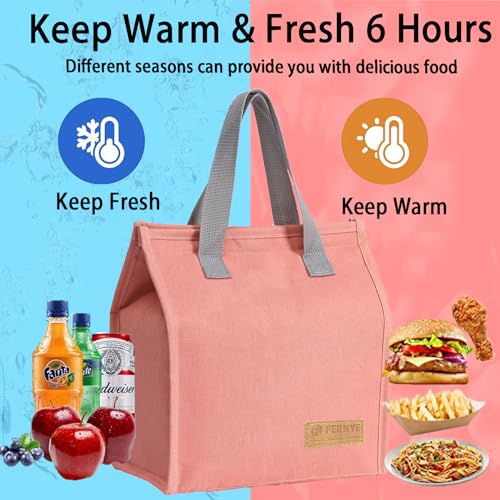FERNYE Lunch Bag for Women/Men,Waterproof Reusable Portable Lunch Tote,Lunch Box Bag.Thermal Cooler Bag Ideal for Work/Party/l/Travel/Picnic (Light Pink) - Image 2
