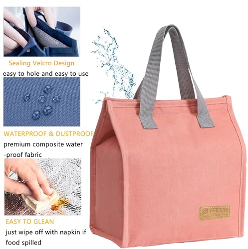 FERNYE Lunch Bag for Women/Men,Waterproof Reusable Portable Lunch Tote,Lunch Box Bag.Thermal Cooler Bag Ideal for Work/Party/l/Travel/Picnic (Light Pink) - Image 4