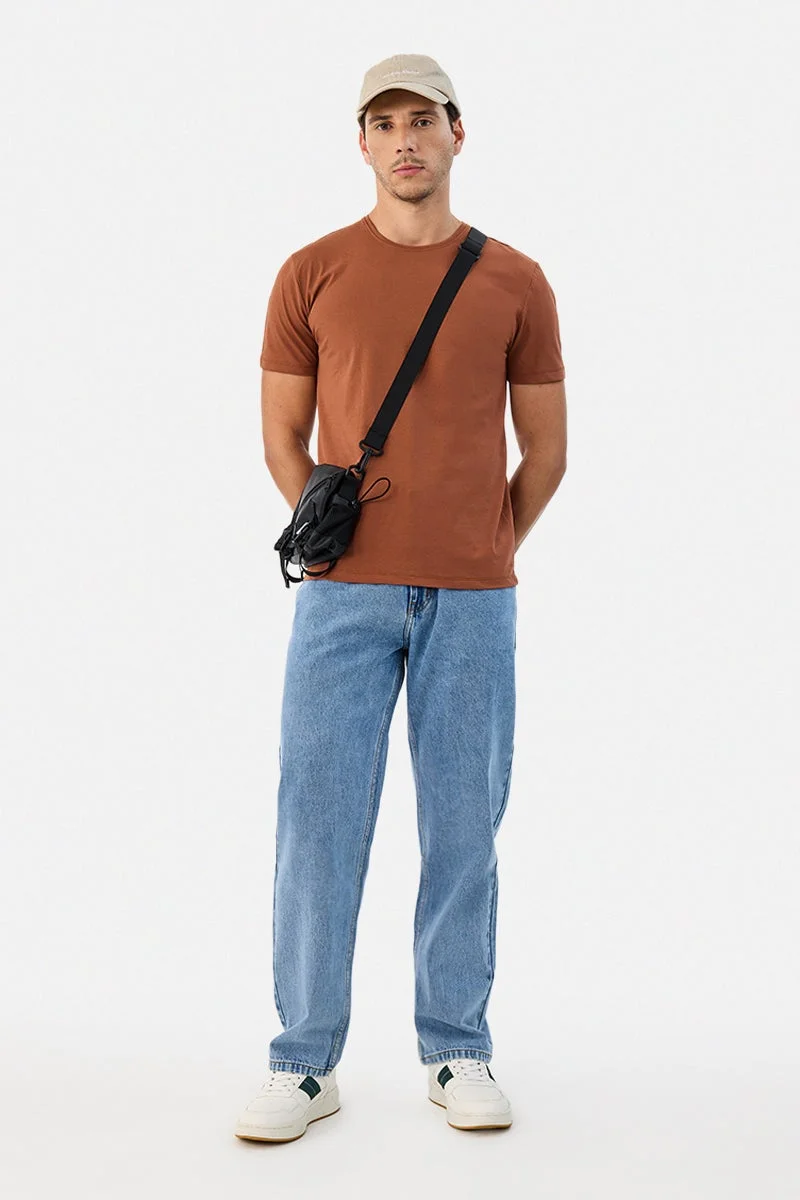 SNITCH Rust Solid Half Sleeve Regular Fit T-Shirt