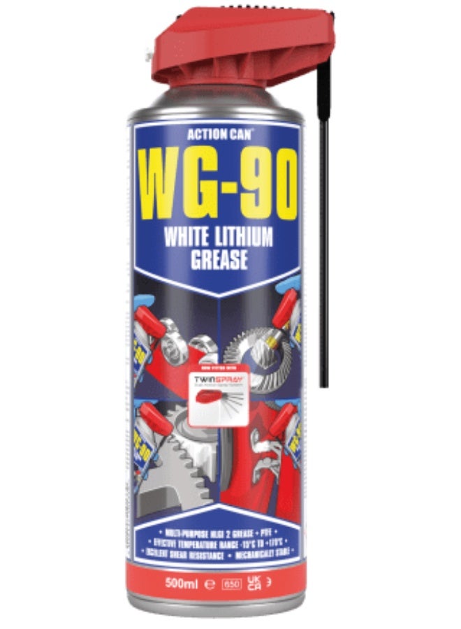 ®ACTION CAN WG-90 (Twin Spray)_White Lithium Grease 500ML multi-purpose, moisture-resistant grease that reduces friction and wear, NLGI 2 type - Image 1