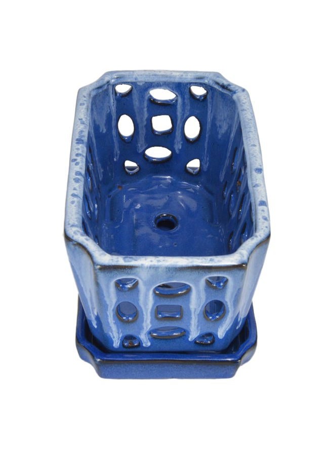 w w Orchid Pot with Holes, Garden Pot for Orchid, Plant and Flower Pots Indoor Outdoor,9 Inches (White and Blue) - Image 4