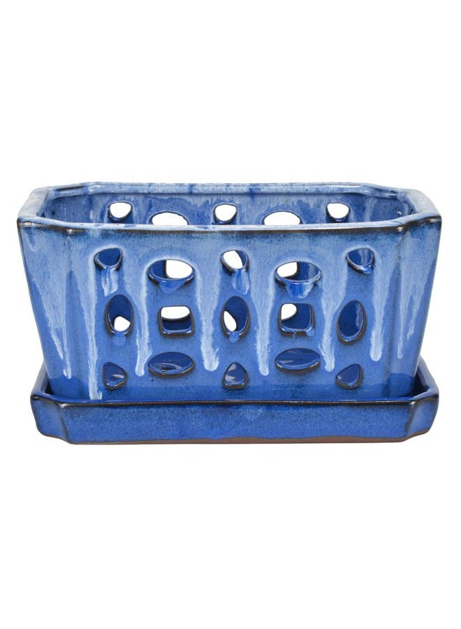 w w Orchid Pot with Holes, Garden Pot for Orchid, Plant and Flower Pots Indoor Outdoor,9 Inches (White and Blue) - Image 2