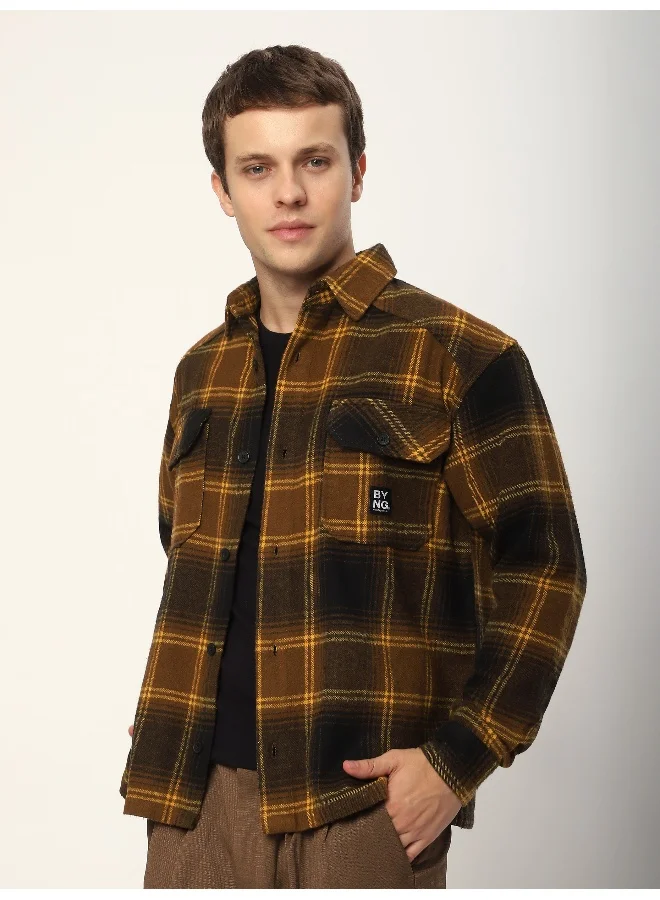 Beyoung Peanut Brown Recycled Check Flannel Shirt